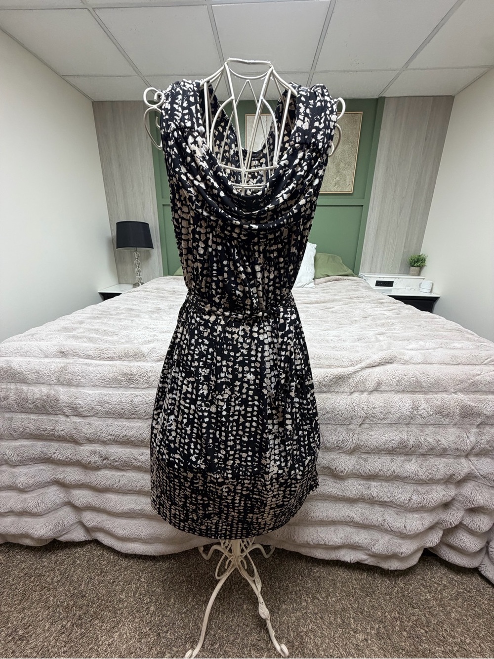 Daisy Fuentes Black and White Draped Cowl Midi Dress